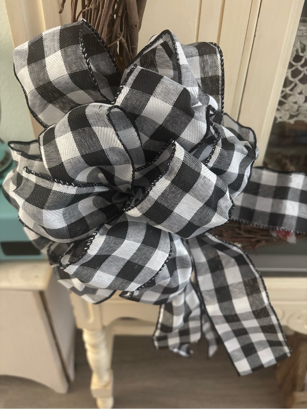 Buffalo Check DIY Wreath Bow Large Long Tails Black & White NEW ITEM Final Sale